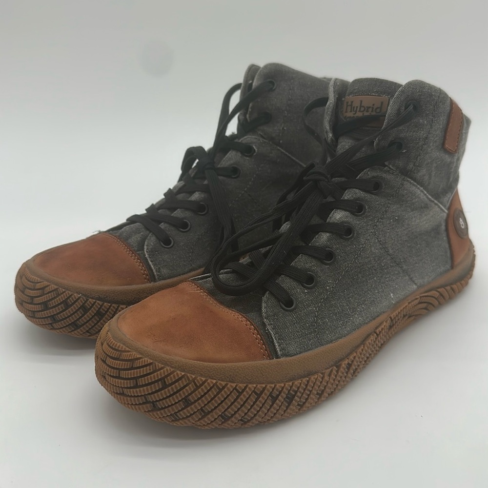 Hybrid Green Label Gray and Brown High-Top Sneakers with Canvas Upper Mens S 10
